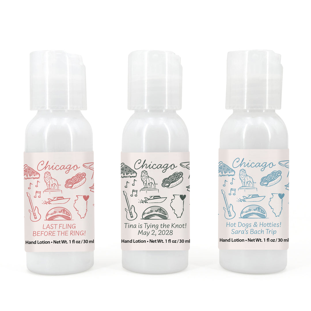 Custom Hand Lotion Wedding Favors, Girls Trip, Chicago Bachelorette Hand Lotion