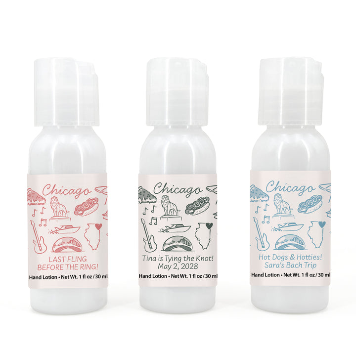 Custom Hand Lotion Wedding Favors, Girls Trip, Chicago Bachelorette Hand Lotion