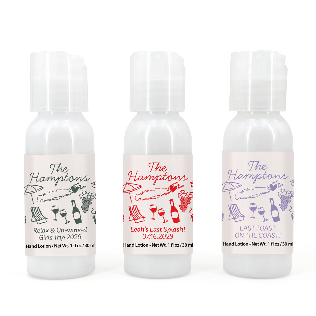 Custom Hand Lotion Wedding Favors, Girls Trip, Hamptons Bachelorette Hand Lotion