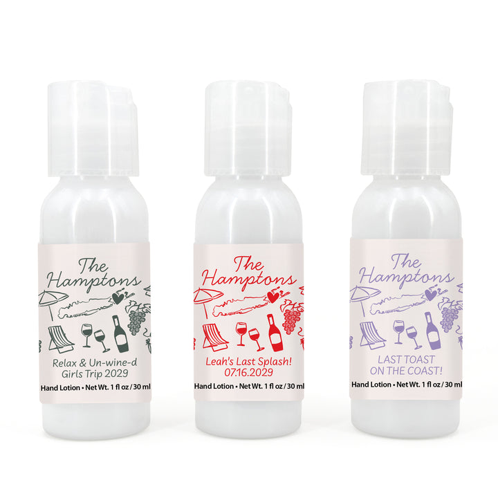 Custom Hand Lotion Wedding Favors, Girls Trip, Hamptons Bachelorette Hand Lotion