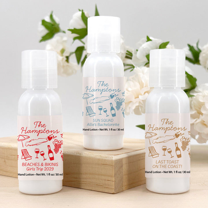 Custom Hand Lotion Wedding Favors, Girls Trip, Hamptons Bachelorette Hand Lotion
