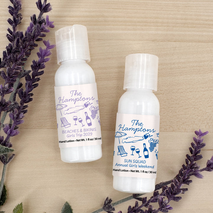 Custom Hand Lotion Wedding Favors, Girls Trip, Hamptons Bachelorette Hand Lotion