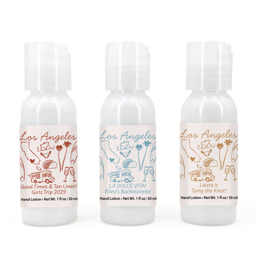Custom Hand Lotion Wedding Favors, Girls Trip, Los Angeles Bachelorette Hand Lotion