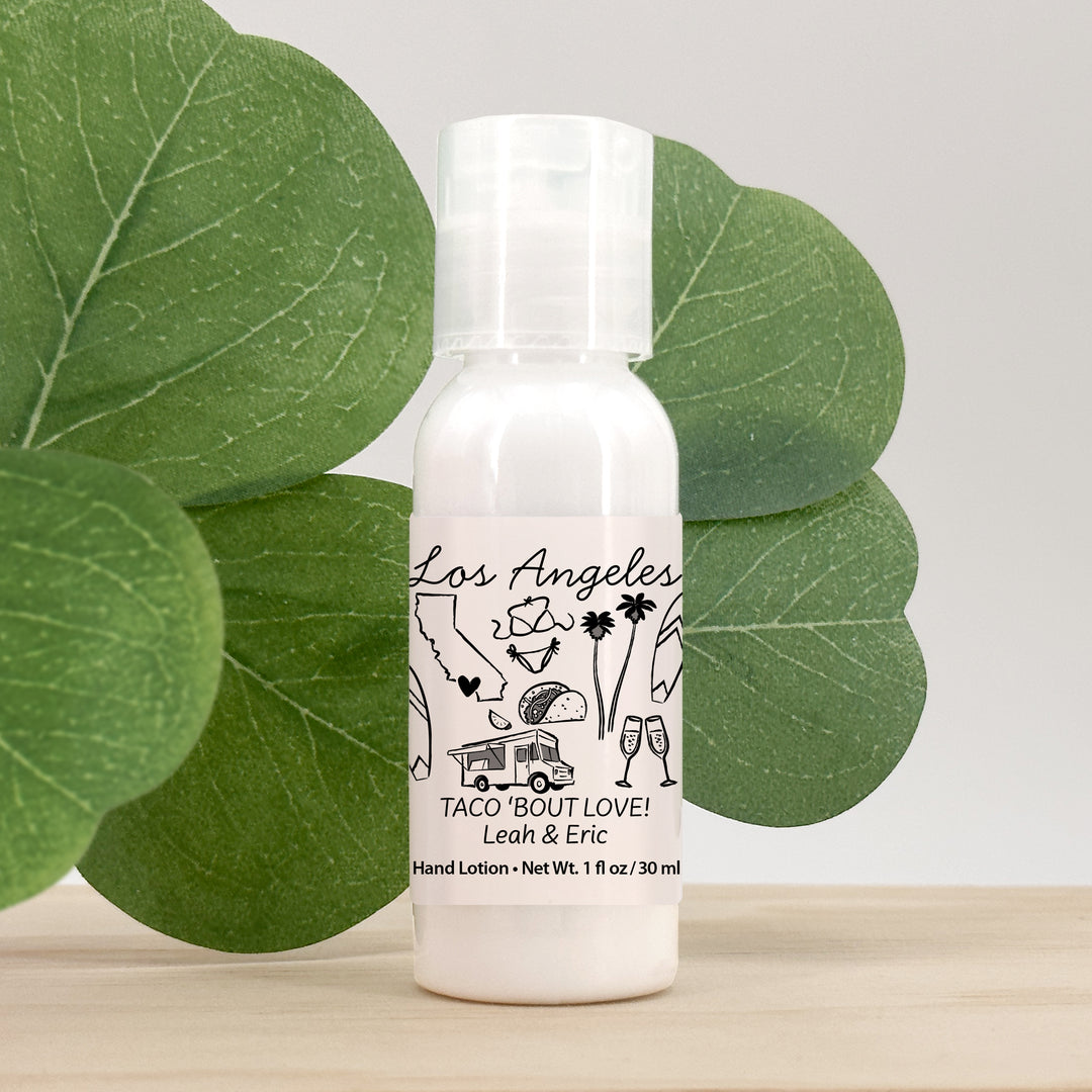 Custom Hand Lotion Wedding Favors, Girls Trip, Los Angeles Bachelorette Hand Lotion