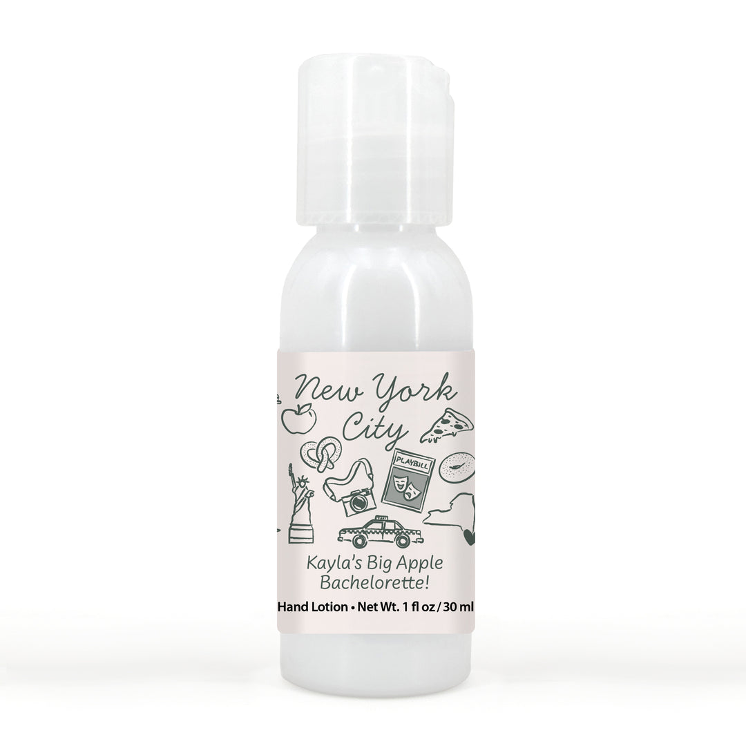 Custom Hand Lotion Wedding Favors, Girls Trip, New York City Bachelorette Hand Lotion
