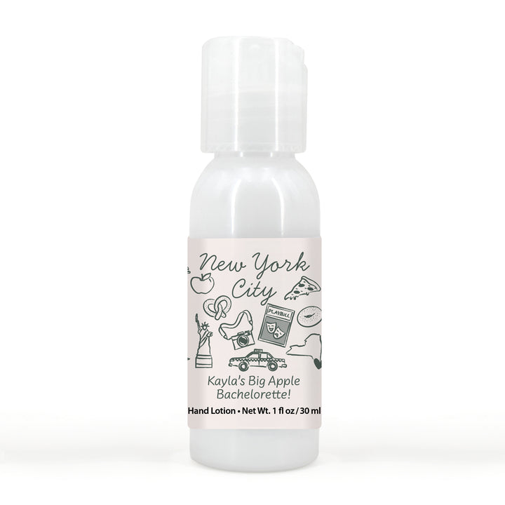 Custom Hand Lotion Wedding Favors, Girls Trip, New York City Bachelorette Hand Lotion