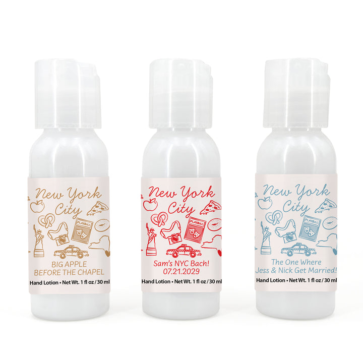 Custom Hand Lotion Wedding Favors, Girls Trip, New York City Bachelorette Hand Lotion