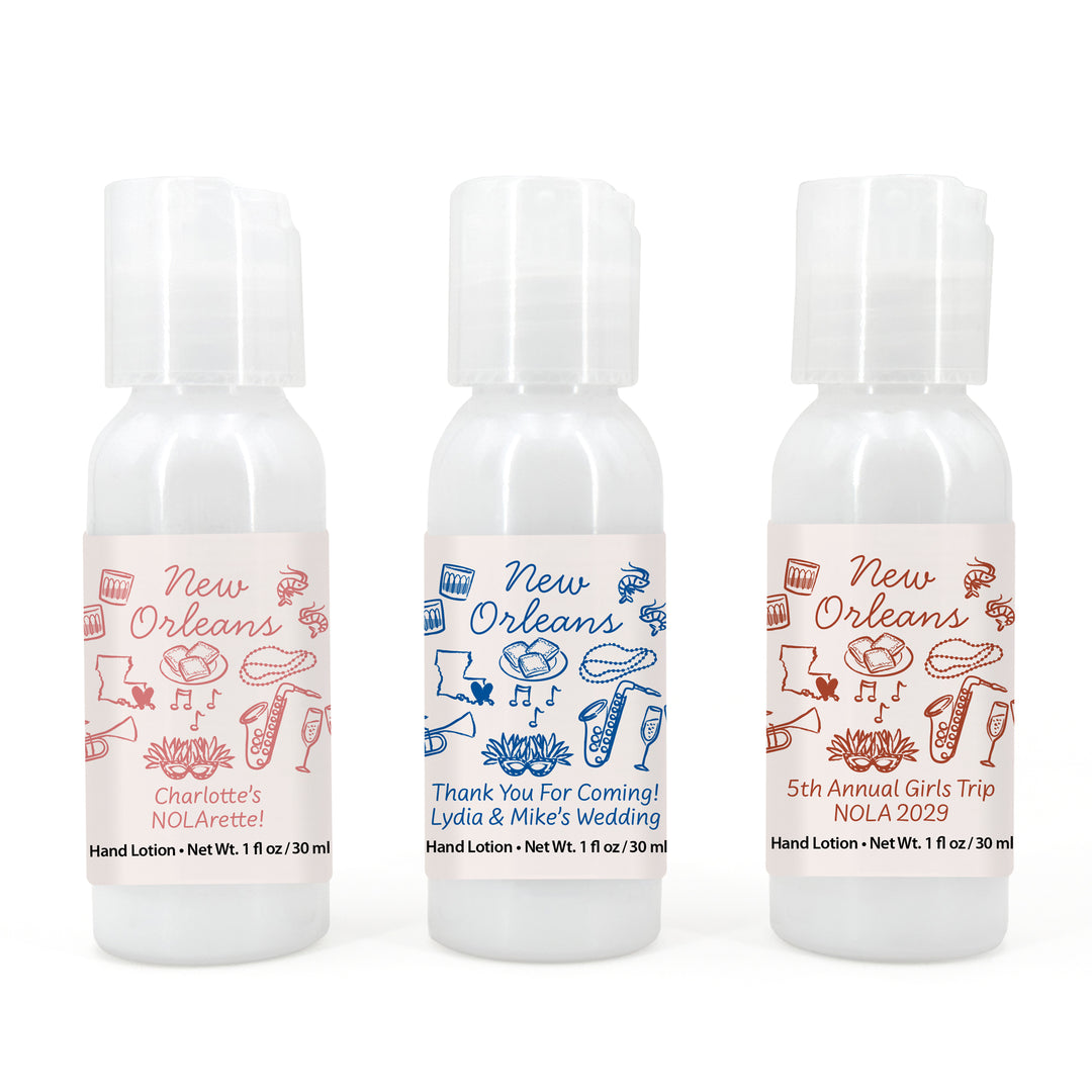 Custom Hand Lotion Wedding Favors, Girls Trip, New Orleans Bachelorette Hand Lotion