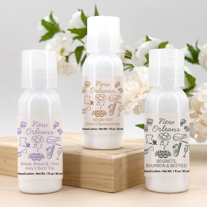 Custom Hand Lotion Wedding Favors, Girls Trip, New Orleans Bachelorette Hand Lotion