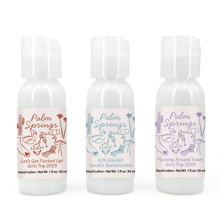 Custom Hand Lotion Wedding Favors, Girls Trip, Palm Springs Bachelorette Hand Lotion
