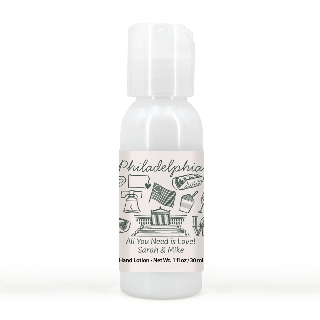 Custom Hand Lotion Wedding Favors, Girls Trip, Philadelphia Bachelorette Hand Lotion