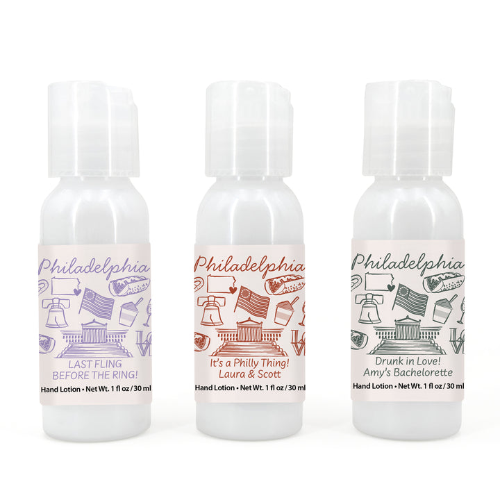 Custom Hand Lotion Wedding Favors, Girls Trip, Philadelphia Bachelorette Hand Lotion