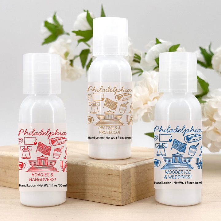 Custom Hand Lotion Wedding Favors, Girls Trip, Philadelphia Bachelorette Hand Lotion
