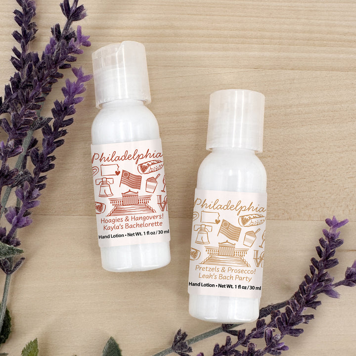 Custom Hand Lotion Wedding Favors, Girls Trip, Philadelphia Bachelorette Hand Lotion