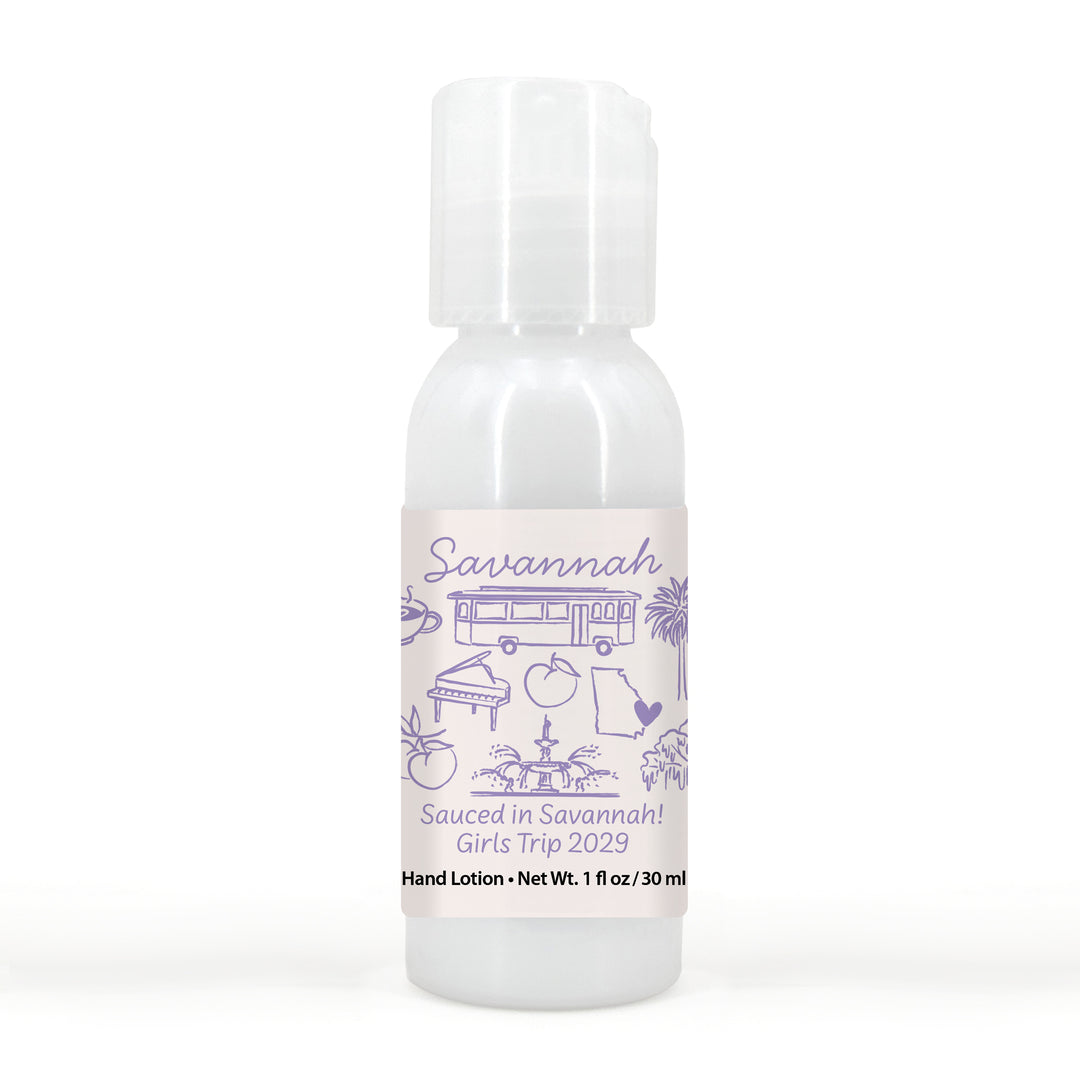 Custom Hand Lotion Wedding Favors, Girls Trip, Savannah Bachelorette Hand Lotion