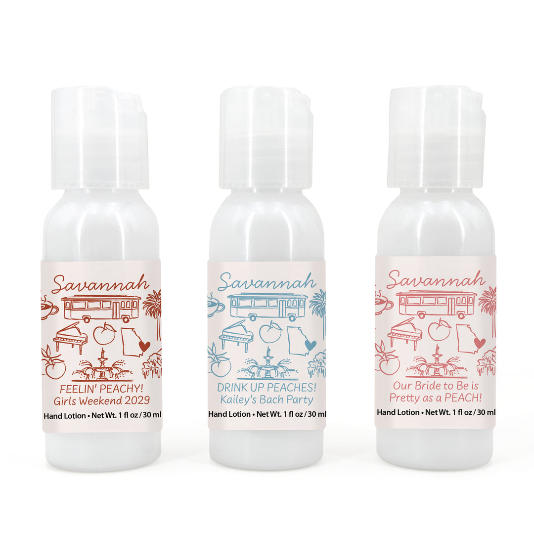 Custom Hand Lotion Wedding Favors, Girls Trip, Savannah Bachelorette Hand Lotion