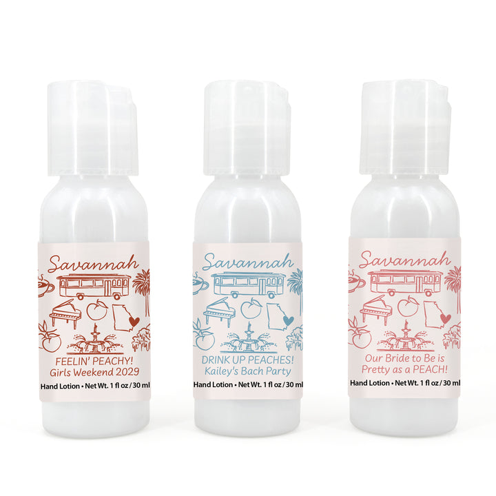 Custom Hand Lotion Wedding Favors, Girls Trip, Savannah Bachelorette Hand Lotion