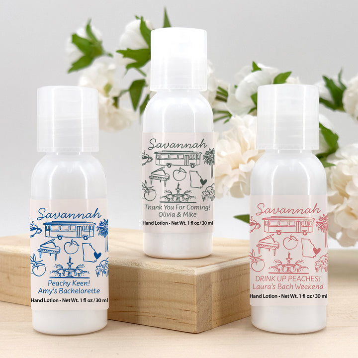 Custom Hand Lotion Wedding Favors, Girls Trip, Savannah Bachelorette Hand Lotion