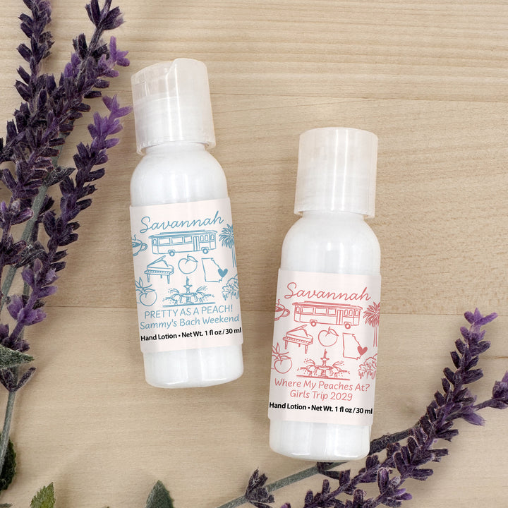 Custom Hand Lotion Wedding Favors, Girls Trip, Savannah Bachelorette Hand Lotion