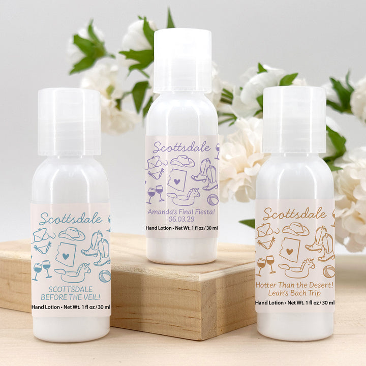 Custom Hand Lotion Wedding Favors, Girls Trip, Scottsdale Bachelorette Hand Lotion