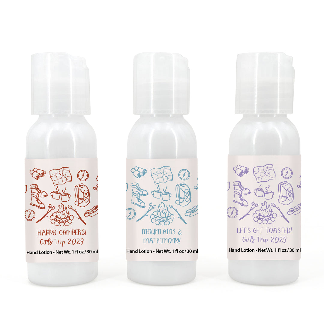 Custom Hand Lotion Wedding Favors, Girls Trip, Camping Bachelorette Hand Lotion