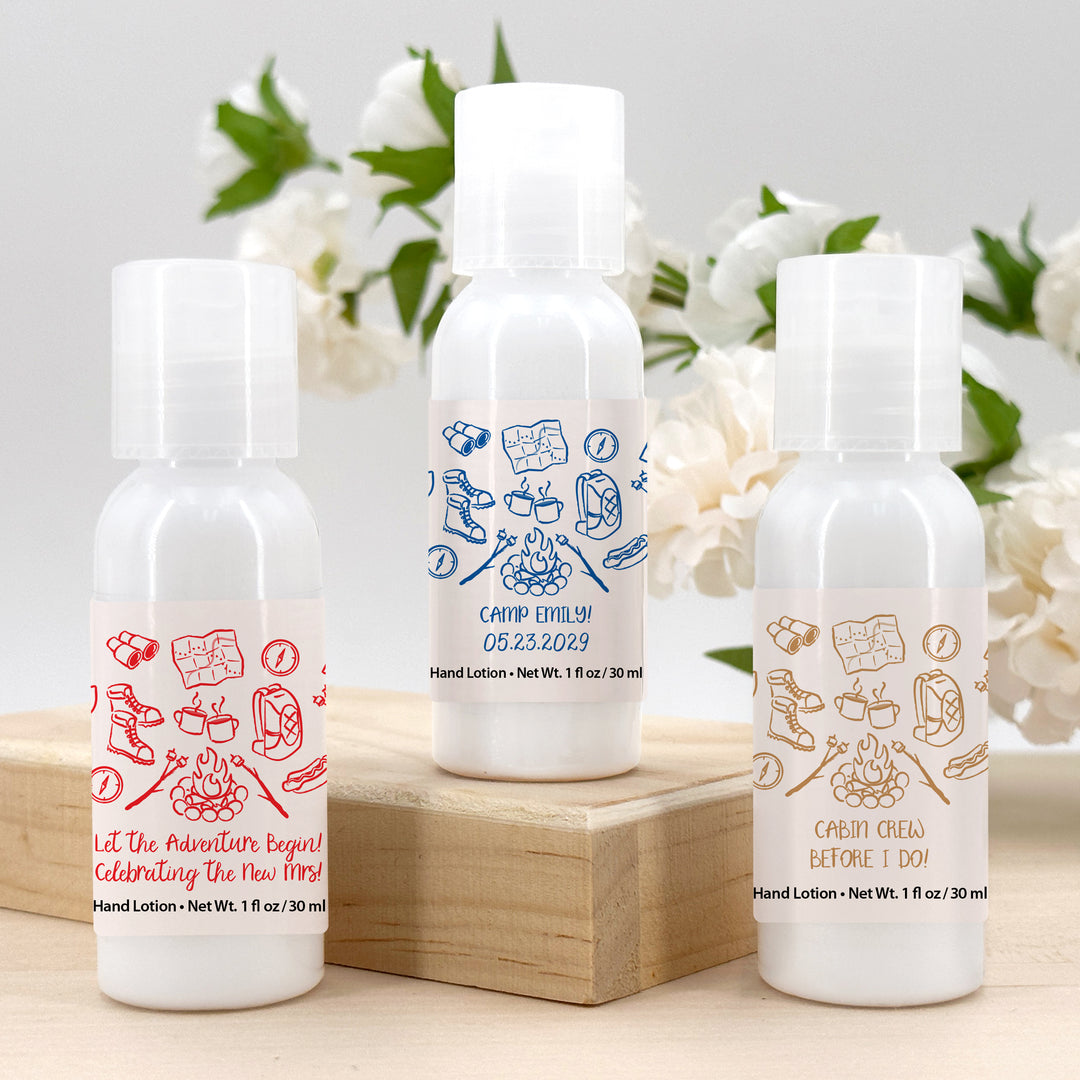 Custom Hand Lotion Wedding Favors, Girls Trip, Camping Bachelorette Hand Lotion