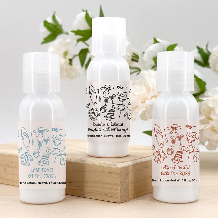 Custom Hand Lotion Wedding Favors, Girls Trip, Beach Bachelorette Hand Lotion