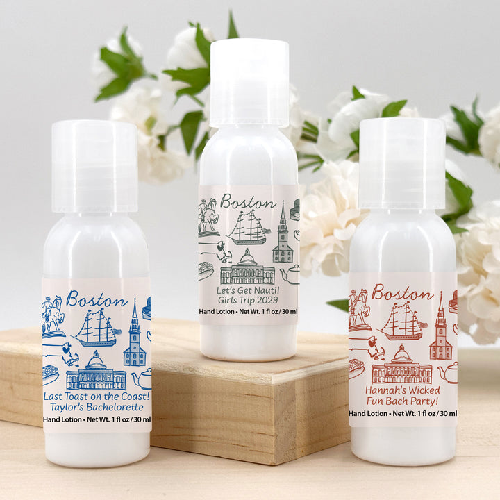 Custom Hand Lotion Wedding Favors, Girls Trip, Boston Bachelorette Hand Lotion
