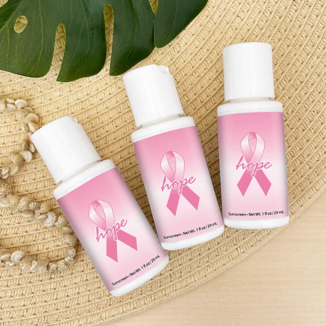 Breast Cancer Awareness Favors, Charity Sunscreen Favors, SPA 30 - 1 oz bottle