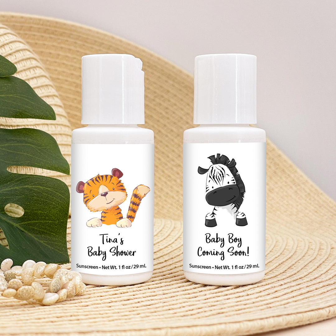 Mini Sunscreen Baby Shower Favors, Baby Shower Girl, It's A Girl, Baby Shower Boy, Sunscreen Favors, Safari Themed Baby Shower