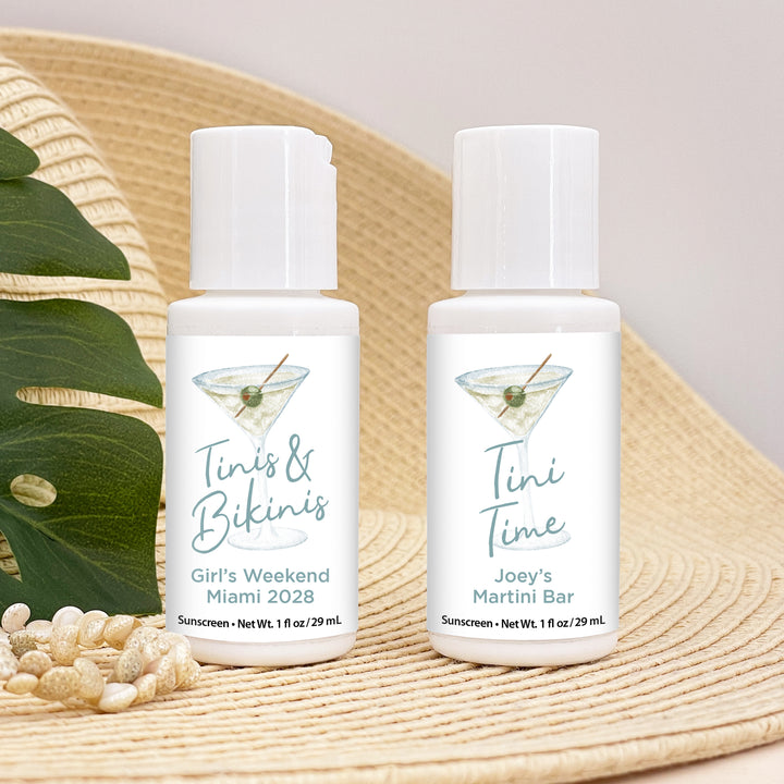 Mini Sunscreen Favor, Birthday Favors, Bachelorette Favors, A Tini Bit Older, Martini Sunscreen