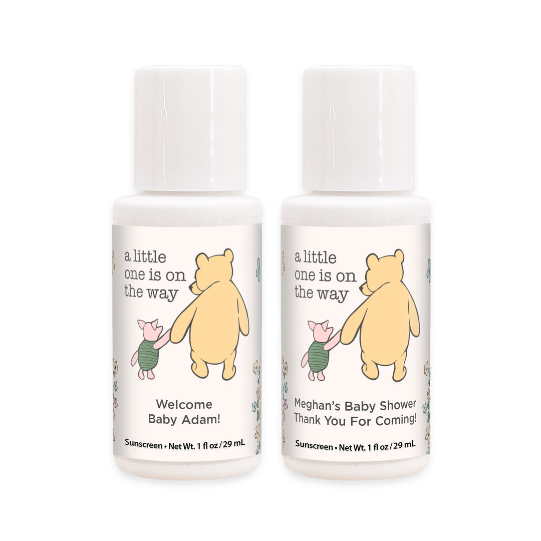 Sunscreen Baby Shower Favors, Gender Reveal, Pooh & Piglet Baby Shower, 1oz Sunscreen