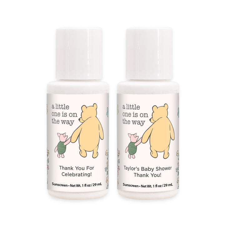 Sunscreen Baby Shower Favors, Gender Reveal, Pooh & Piglet Baby Shower, 1oz Sunscreen