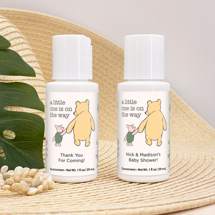 Sunscreen Baby Shower Favors, Gender Reveal, Pooh & Piglet Baby Shower, 1oz Sunscreen