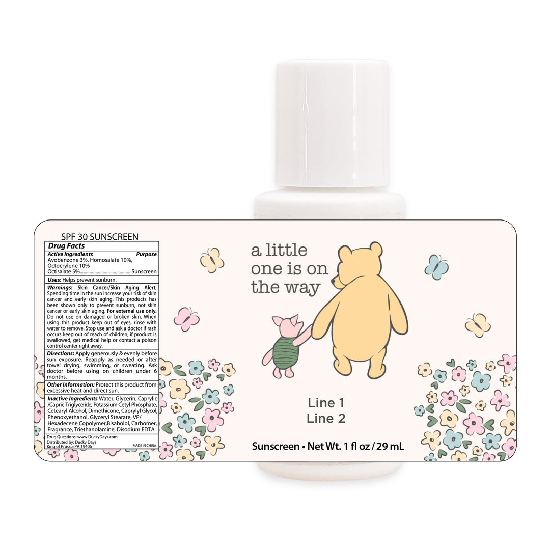 Sunscreen Baby Shower Favors, Gender Reveal, Pooh & Piglet Baby Shower, 1oz Sunscreen