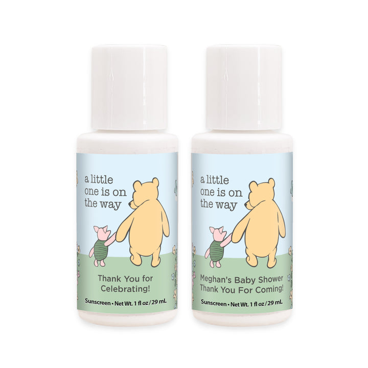 Sunscreen Baby Shower Favors, Gender Reveal, Pooh & Piglet Blue Skies Baby Shower, 1oz Sunscreen