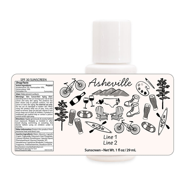 Mini Sunscreen Favors, Girls Trip, Hand Drawn Asheville Bachelorette Sunscreen