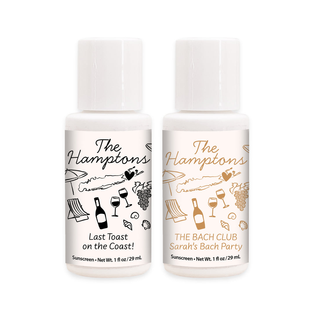 Mini Sunscreen Favors, Girls Trip, Hand Drawn Hamptons Bachelorette Sunscreen