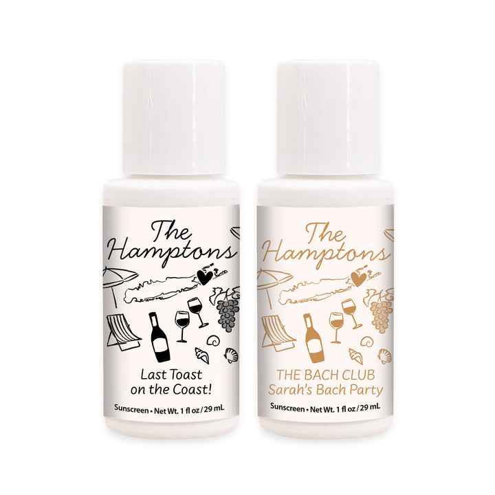 Mini Sunscreen Favors, Girls Trip, Hand Drawn Hamptons Bachelorette Sunscreen