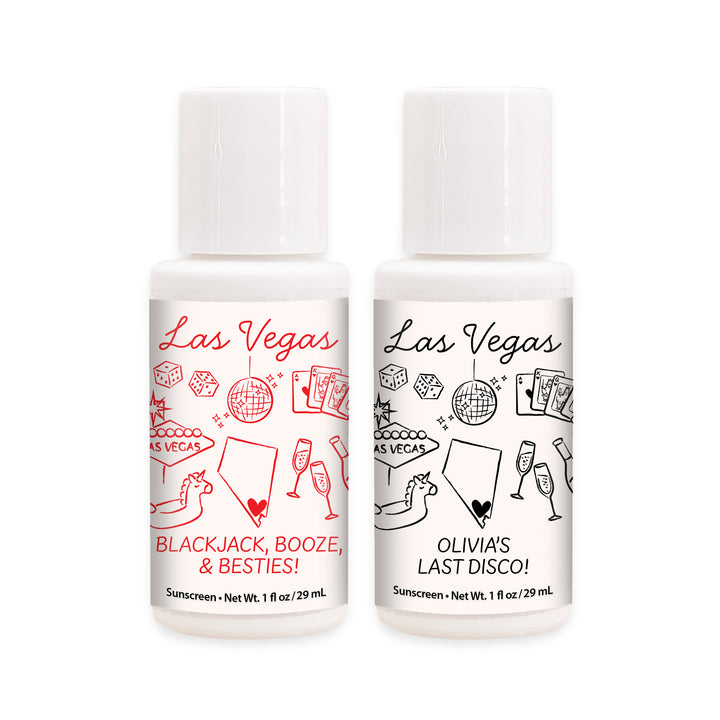 Mini Sunscreen Favors, Girls Trip, Hand Drawn Las Vegas Bachelorette Sunscreen