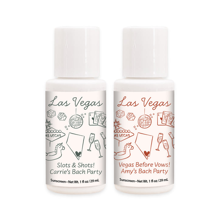 Mini Sunscreen Favors, Girls Trip, Hand Drawn Las Vegas Bachelorette Sunscreen