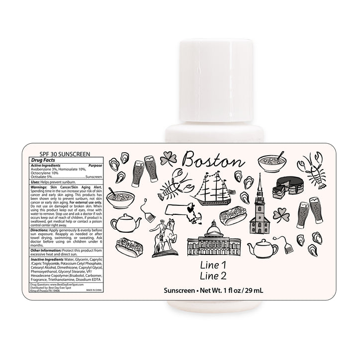 Mini Sunscreen Favors, Girls Trip, Hand Drawn Boston Bachelorette Sunscreen