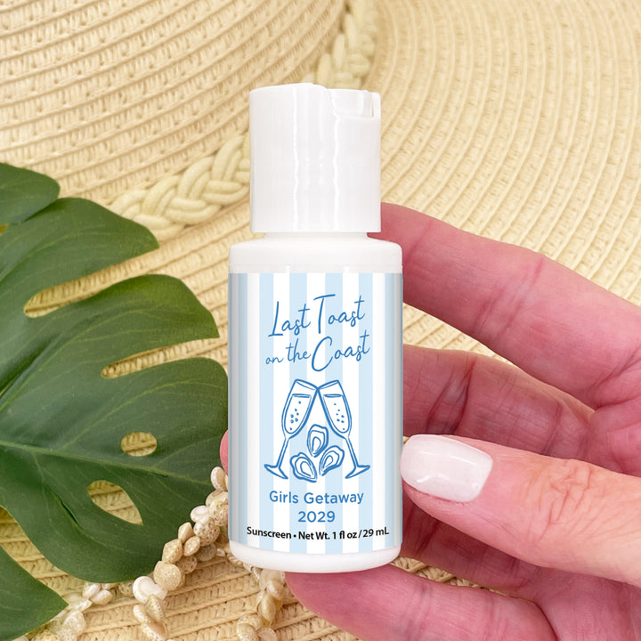 About Last Night, Last Toast on the Coast, Bachelorette Stripe Sunscreen