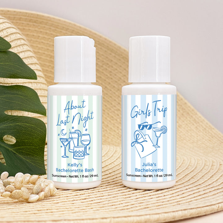 About Last Night, Last Toast on the Coast, Bachelorette Stripe Sunscreen