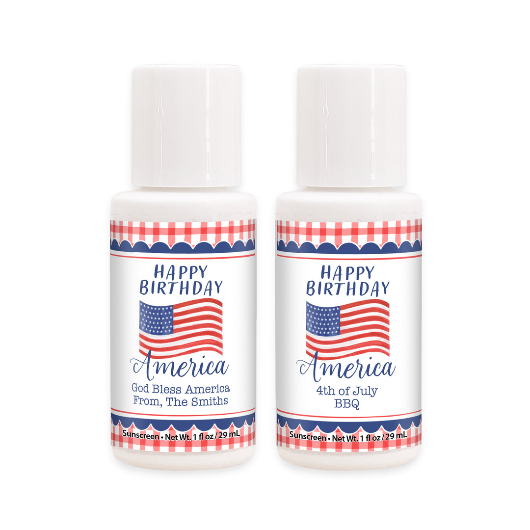Patriotic Mini Sunscreen Favors, Happy Birthday America, 1oz Sunscreen