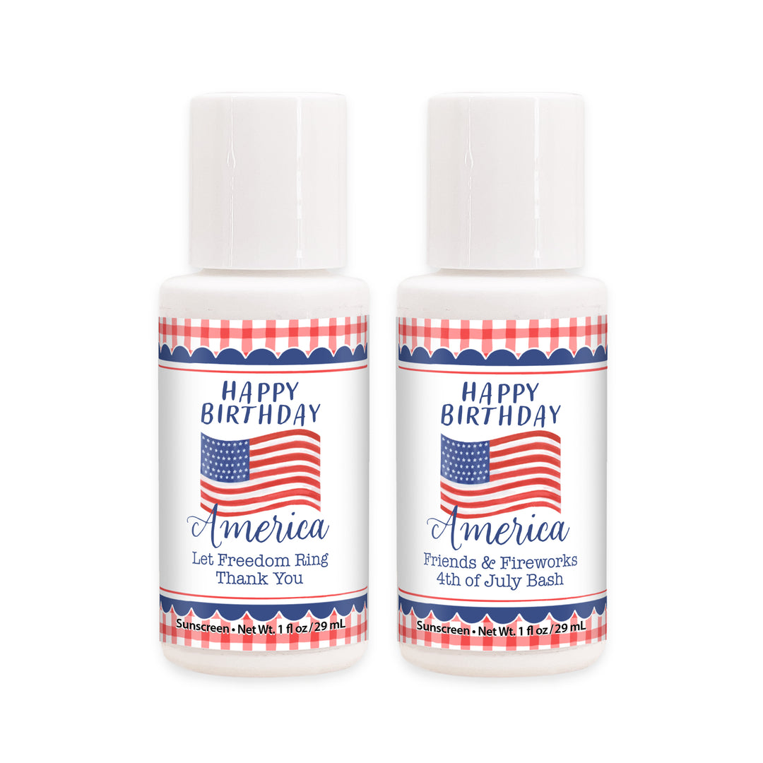 Patriotic Mini Sunscreen Favors, Happy Birthday America, 1oz Sunscreen