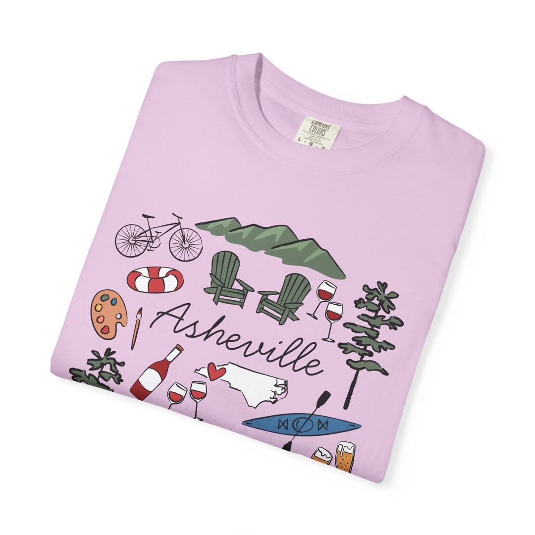 Asheville Bachelorette T-Shirt, Colorful Asheville Doodles, Unisex Comfort Colors® T-Shirt