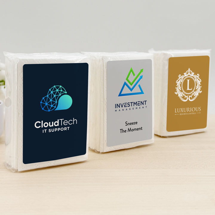 Custom Corporate Logo Tissues, Personalized Pocket Size Packs of Tissues