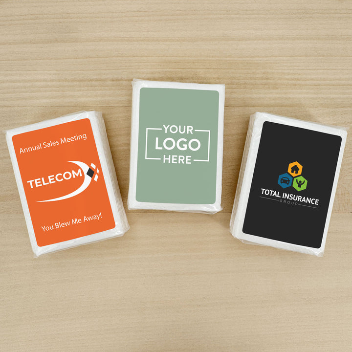 Custom Corporate Logo Tissues, Personalized Pocket Size Packs of Tissues