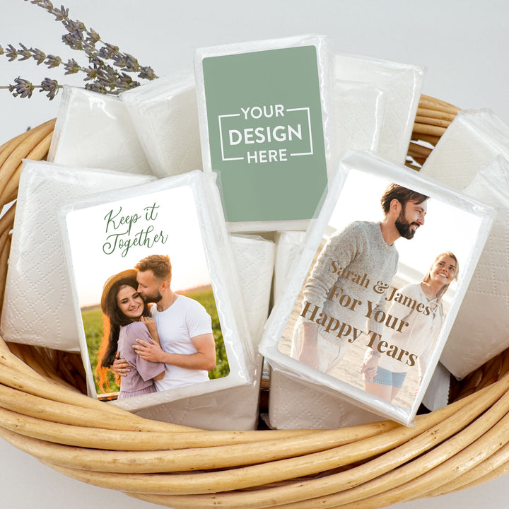 Custom Wedding Logo Tissues, Personalized Pocket Size Packs of Tissues